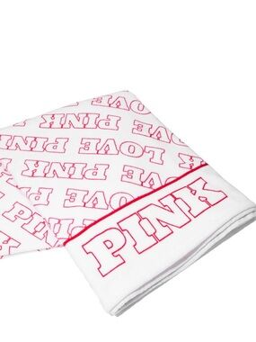 PINK Victoria's Secret White & Red Terry Cloth Towel